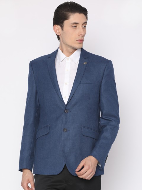 

Van Heusen Blue Self Design Single-Breasted Slim Fit Formal Blazer