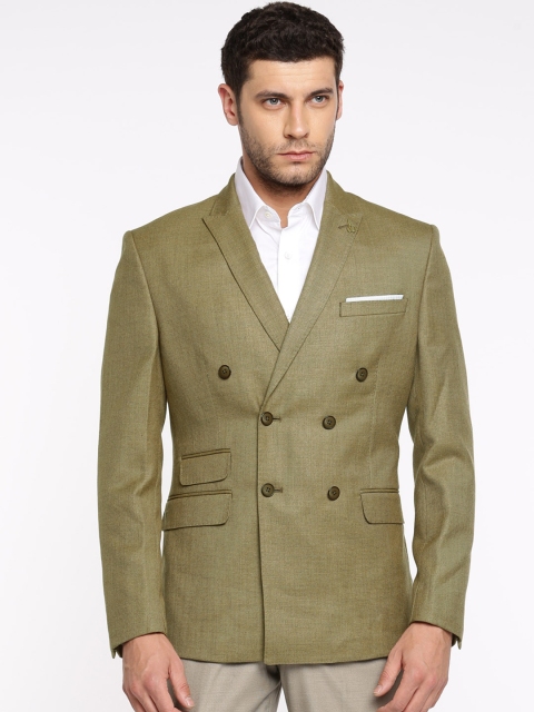 

Van Heusen Men Brown Self-Design Double-Breasted Slim Fit Formal Blazer