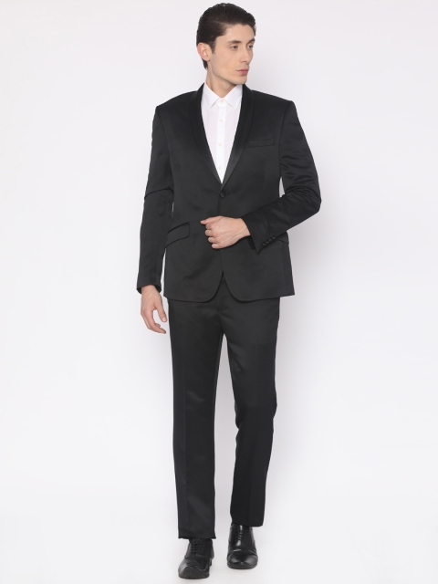 

V Dot Men Black Slim Fit Single-Breasted Party Suit
