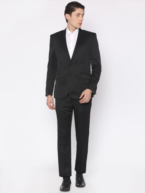 

V Dot Men Black Solid Slim Fit Single-Breasted Formal Suit