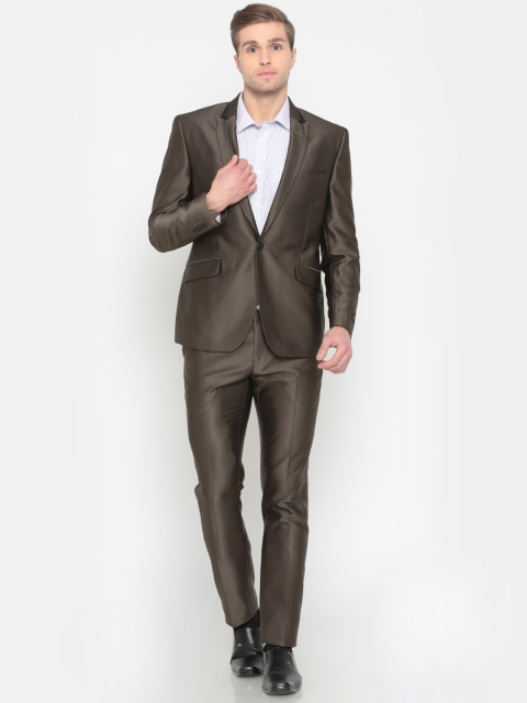 

V Dot Brown Single-Breasted Regular Fit Party Suit