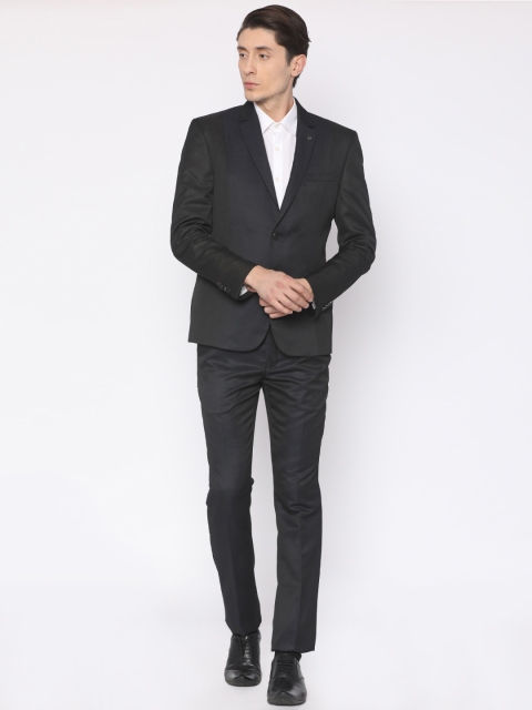 

V Dot Black & Navy Colourblocked Single-Breasted Regular Fit Formal Suit