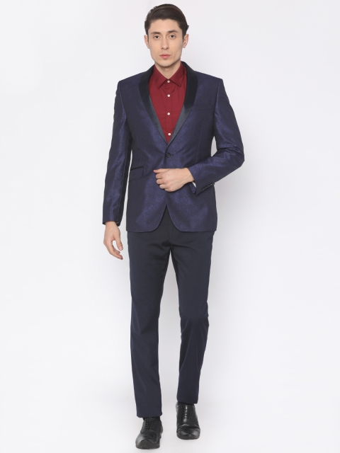 

Van Heusen Blue Printed Single-Breasted Slim Fit Party Suit