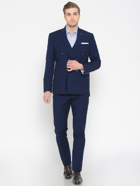 

Van Heusen Blue Checked Double-Breasted Ultra Slim Fit Formal Suit