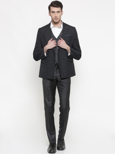 

Van Heusen Charcoal Grey Checked Ultra Slim Fit Double-Breasted Formal Suit
