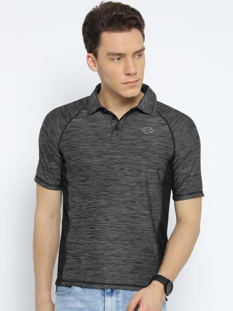 

Harley-Davidson Men Grey & Black Striped Polo Collar T-shirt