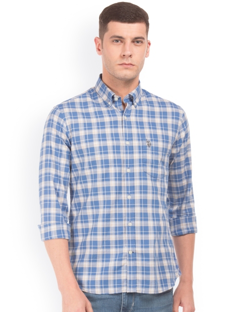 

U.S. Polo Assn. Men Blue Tailored Fit Checked Casual Shirt