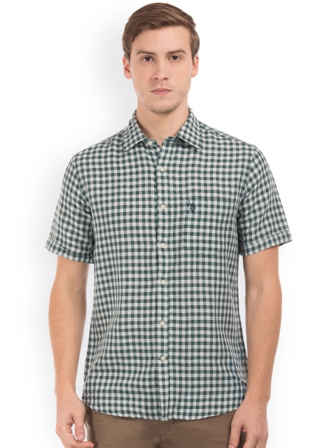 

U.S. Polo Assn. Men Green Tailored Fit Checked Casual Shirt