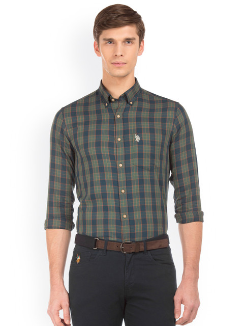 

U.S. Polo Assn. Men Green & Blue Regular Fit Checked Casual Shirt