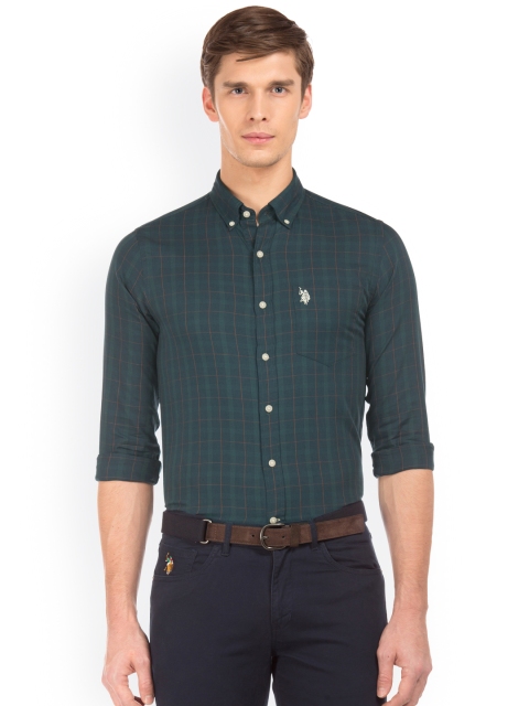 

U.S. Polo Assn. Men Green & Blue Regular Fit Checked Casual Shirt