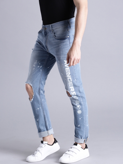 

Kook N Keech Marvel Men Blue Printed Slim Fit Mid-Rise Mildly Distressed Stretchable Jeans