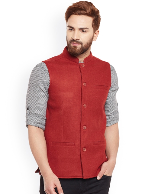 

even Men Red Solid Nehru Jacket
