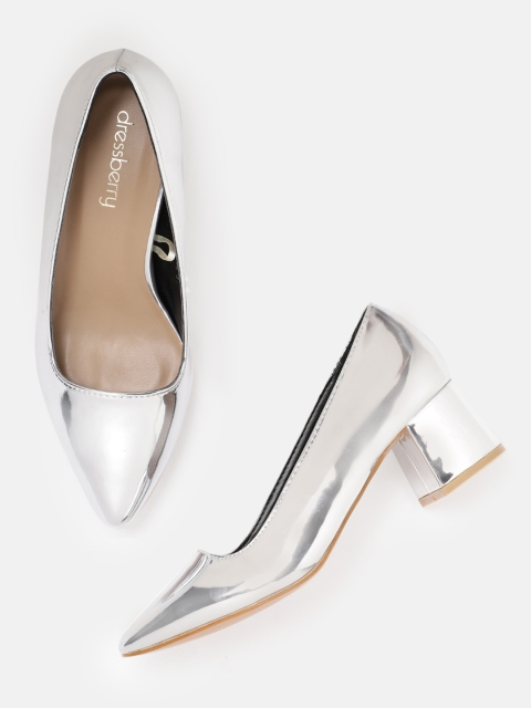 

DressBerry Women Silver-Toned Solid Pumps