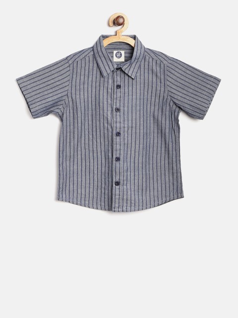 

YK Boys Grey & Blue Striped Casual Shirt