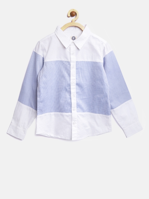 

YK Boys Blue & White Self-Striped Casual Shirt