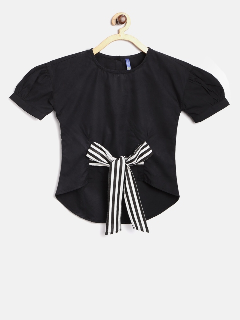 

YK Girls Black Solid High-Low Top