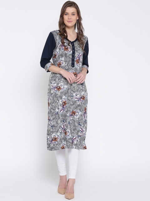 

Shree Women Grey & Navy Printed Straight Kurta