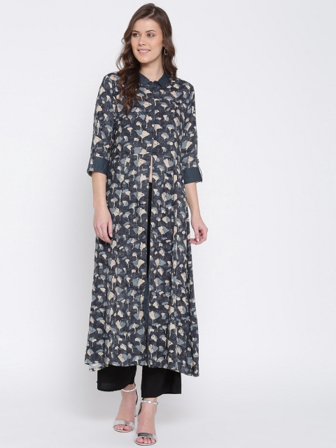 

Shree Women Blue & Off-White Printed A-Line Kurta