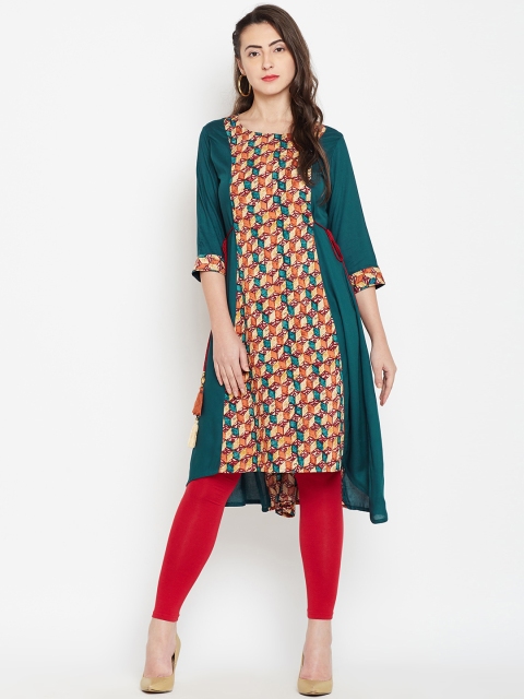 

Shree Women Teal Green & Burgundy Printed A-Line Kurta