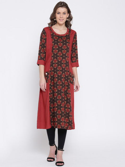 

Shree Women Red & Black Printed A-Line Kurta