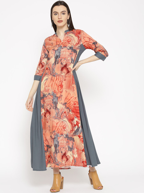 

Shree Women Orange & Grey Printed A-Line Kurta