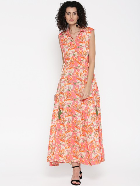 

Shree Women Peach-Coloured Printed Maxi Dress