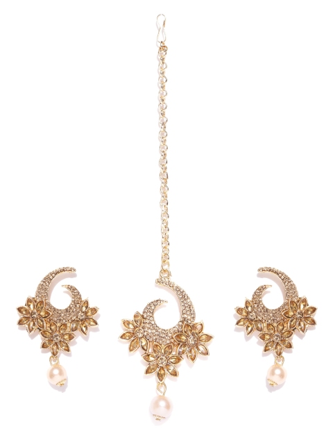 

Zaveri Pearls Gold-Toned Austrian Diamond-Studded Beaded Jewellery Set