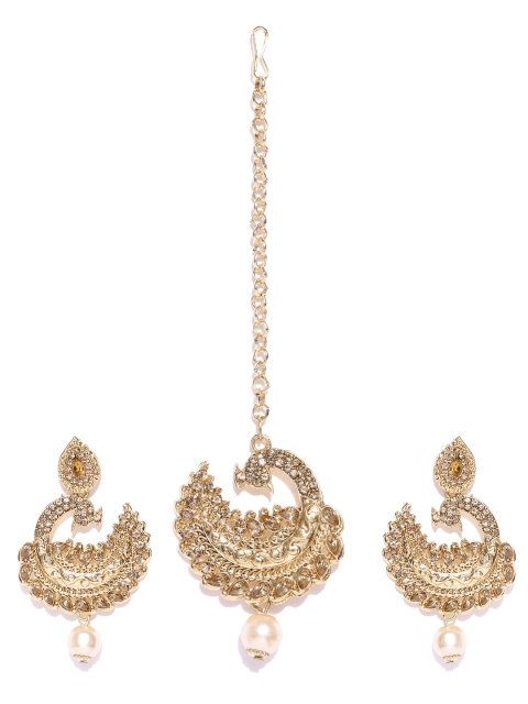 

Zaveri Pearls Gold-Toned Stone-Studded Beaded Peacock-Shaped Jewellery Set