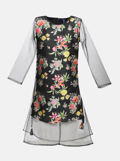 

YK Girls Black Printed A-Line Dress