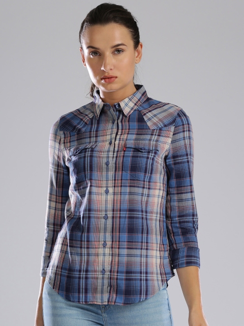 

Levis Women Blue Slim Fit Checked Casual Shirt