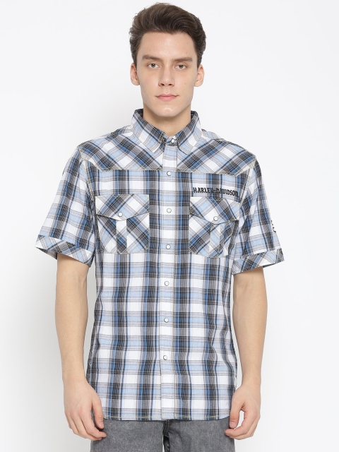 

Harley-Davidson Men White & Grey Checked Casual Shirt