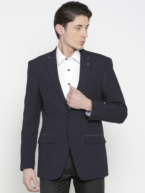 

Allen Solly Navy Self-Design Slim Nottingham Fit Formal Blazer, Navy blue