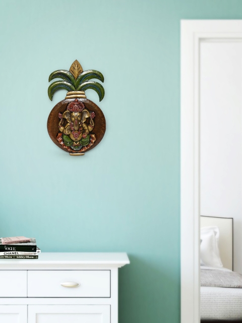 

Unravel India Brown & Gold Wooden Kalash Ganesha Wall Painting