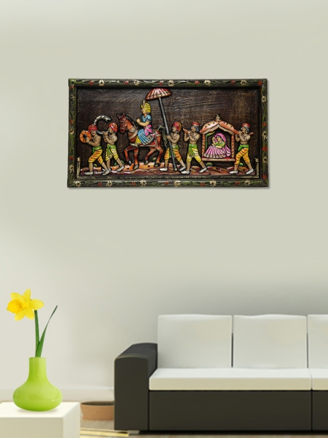 

Unravel India Brown & Multi Wooden Procession Wall Painting