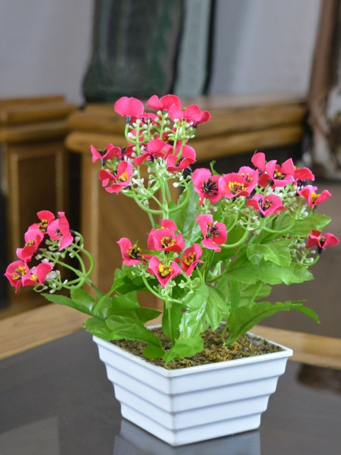 

fancy mart Pink & Green Artificial Mountain Flower with Pot