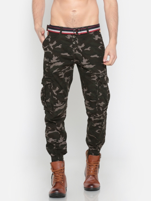 

Sports52 wear Men Olive Green & Grey Tapered Fit Printed Cargos