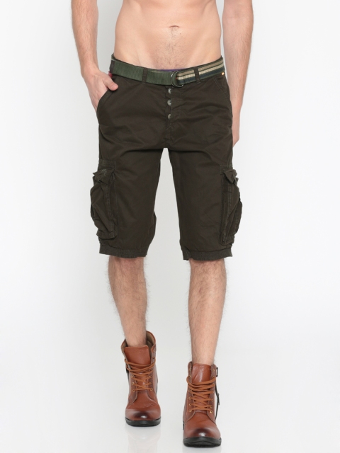 

Sports52 wear Men Olive Green Solid Regular Fit Cargo Shorts