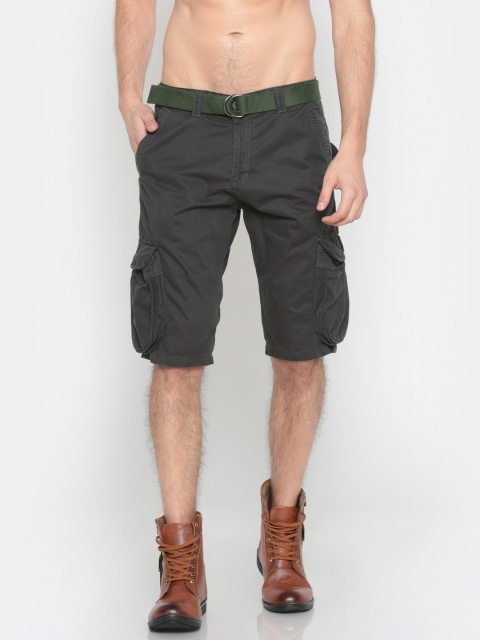 

Sports52 wear Men Grey Solid Regular Fit Cargo Shorts