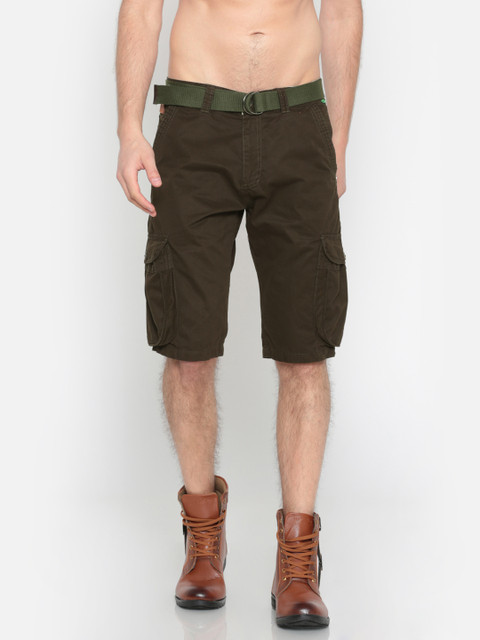 

Sports52 wear Men Olive Green Solid Regular Fit Cargo Shorts
