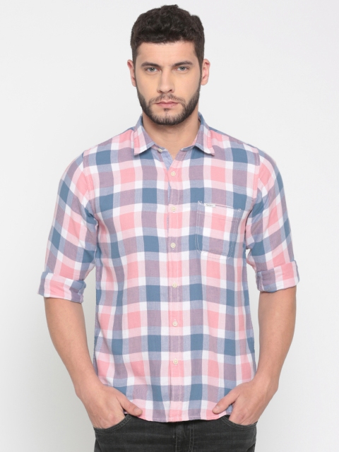 

Pepe Jeans Men Pink & White Regular Fit Checked Casual Shirt