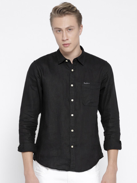 

Pepe Jeans Men Black Linen Regular Fit Solid Casual Shirt