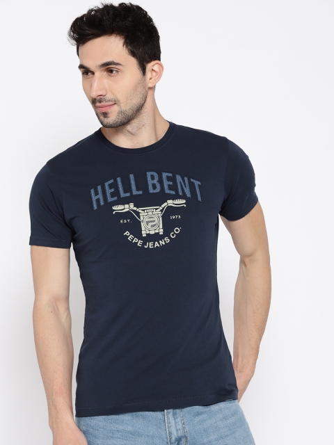 

Pepe Jeans Men Navy Printed Round Neck T-shirt, Navy blue