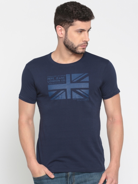 

Pepe Jeans Men Navy Printed Round Neck T-shirt, Navy blue