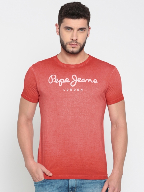 

Pepe Jeans Men Coral Red Printed Round Neck T-shirt