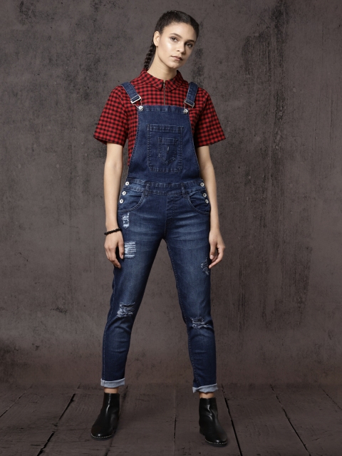 

Roadster Women Blue Distressed Denim Dungarees