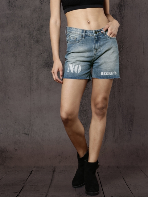 

Roadster Women Blue Printed Regular Fit Denim Shorts