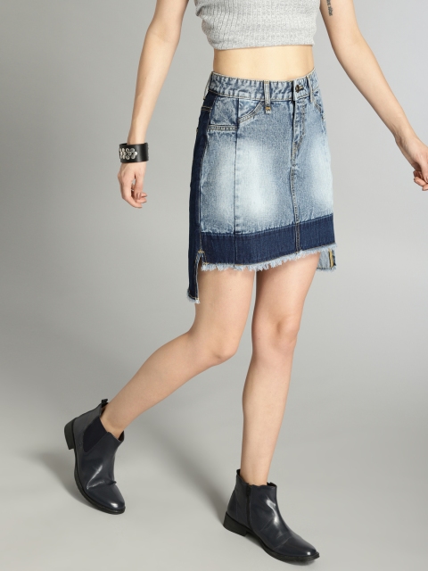 

Roadster Women Blue Washed Denim Straight Skirt