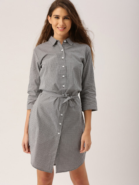

DressBerry Women White & Black Checked Shirt Dress