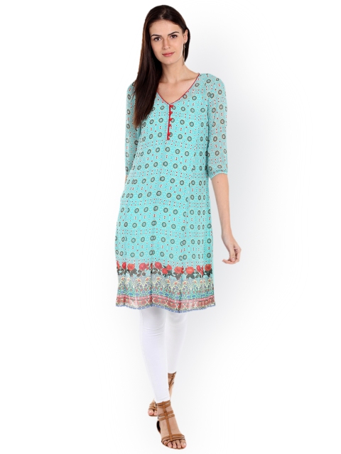 

Fusion Beats Women Sea Green Printed A-Line Kurta