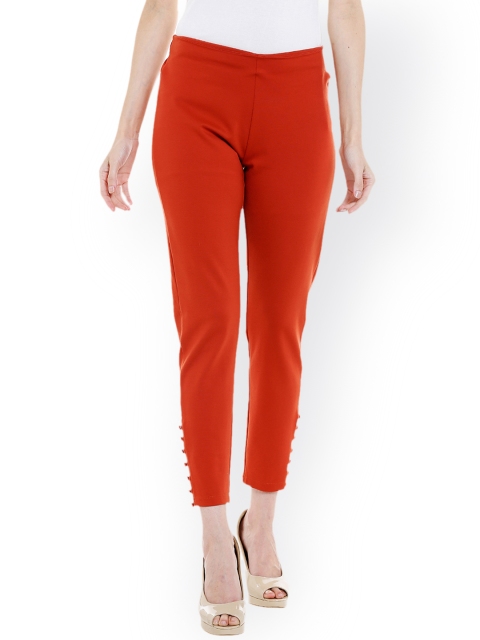 

Fusion Beats Women Rust-Coloured Slim Fit Solid Trousers
